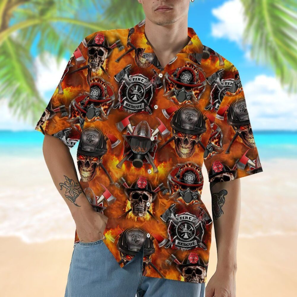 Firefighter Skull Custom Hawaiian Shirts For Men And Women