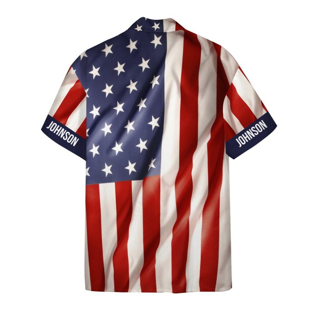 Fishing Hooked American Flag Custom Text Short Sleeve Shirt