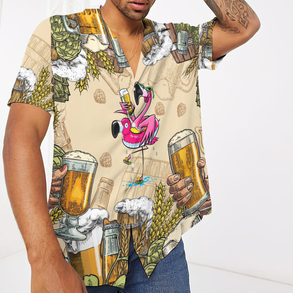 Flamingo And Beer Custom Hawaii Shirt