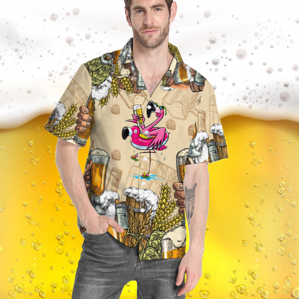 Flamingo And Beer Custom Hawaii Shirt