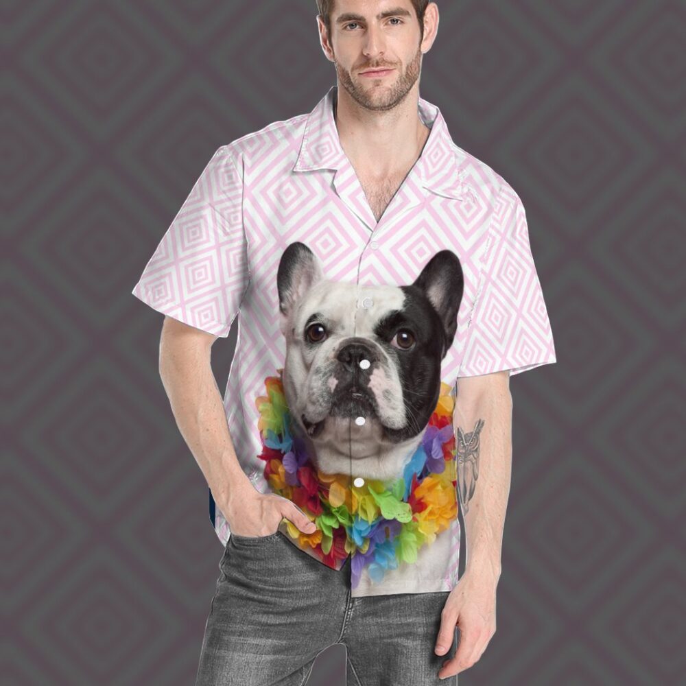 French Bulldog Wearing Hawaiian Lei Custom Hawaii Shirt