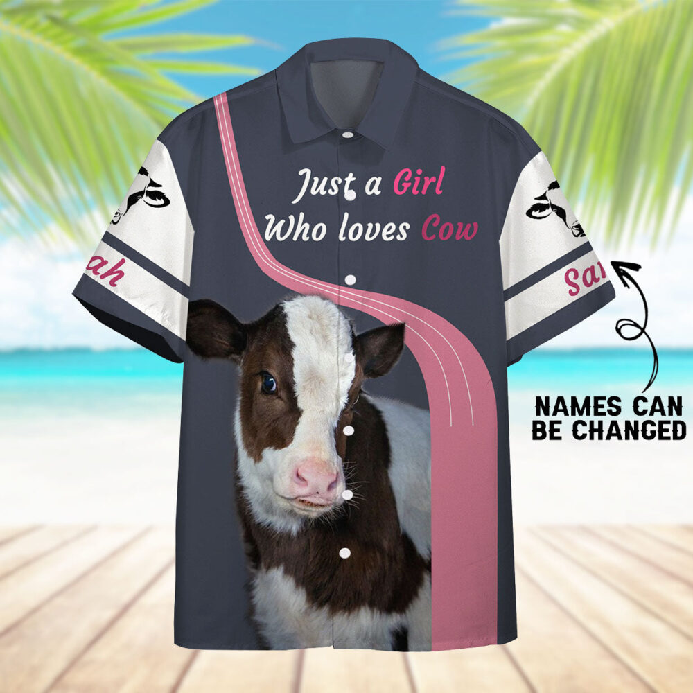 Girl Loves Cow Custom Name Hawaii Shirt