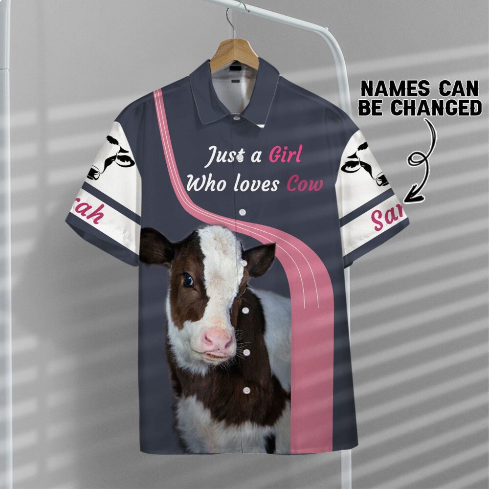 Girl Loves Cow Custom Name Hawaii Shirt