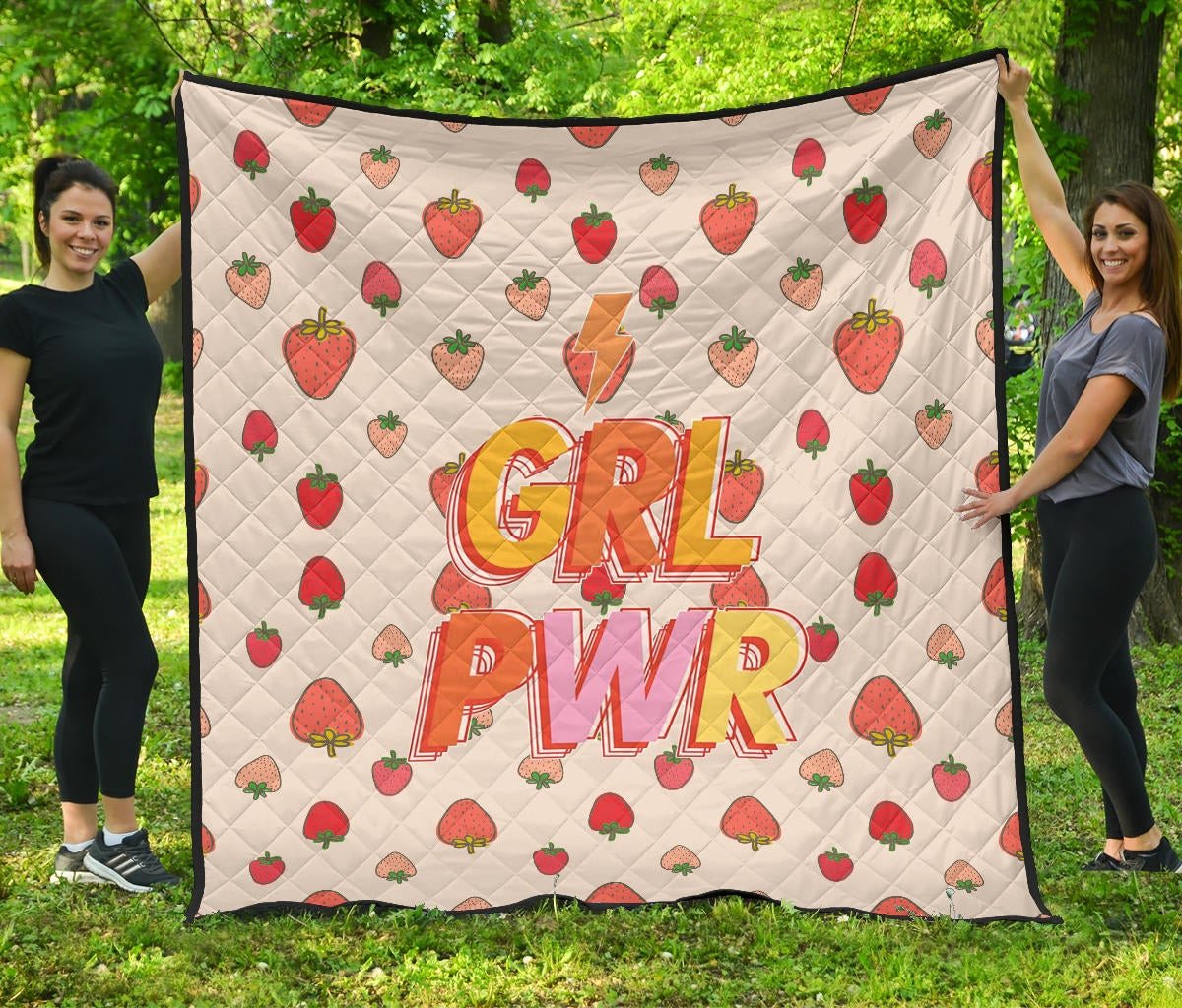 Girl Power GRL PWR Cute Strawberry Patterns Premium Quilt Blanket