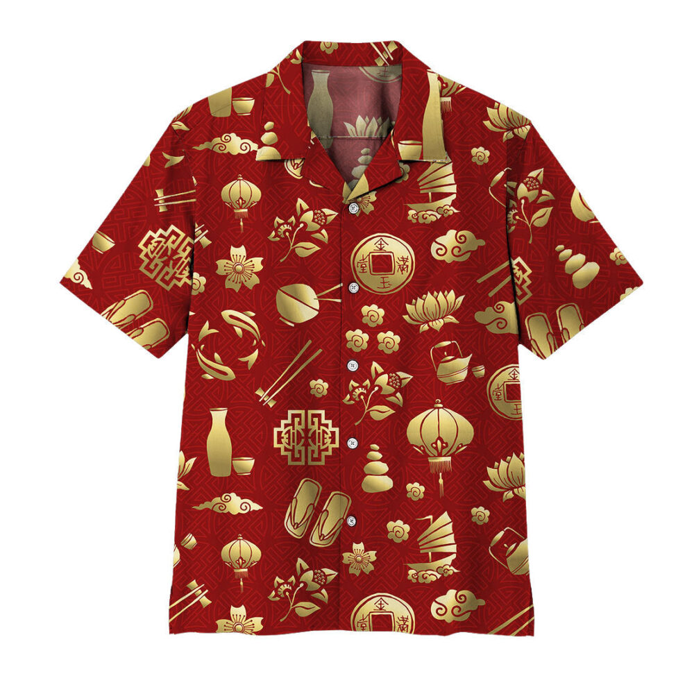 Gold Asian Culture Hawaii Shirt