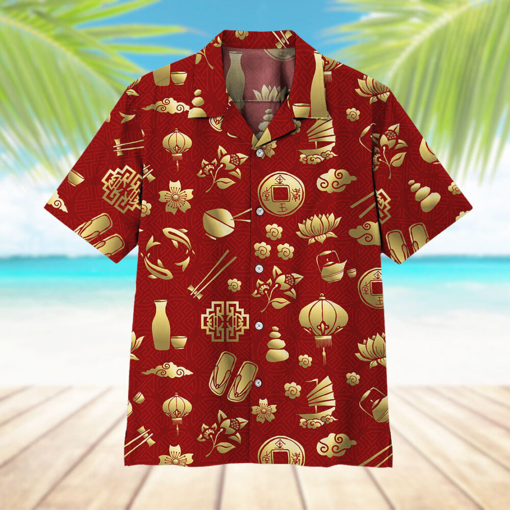 Gold Asian Culture Hawaii Shirt