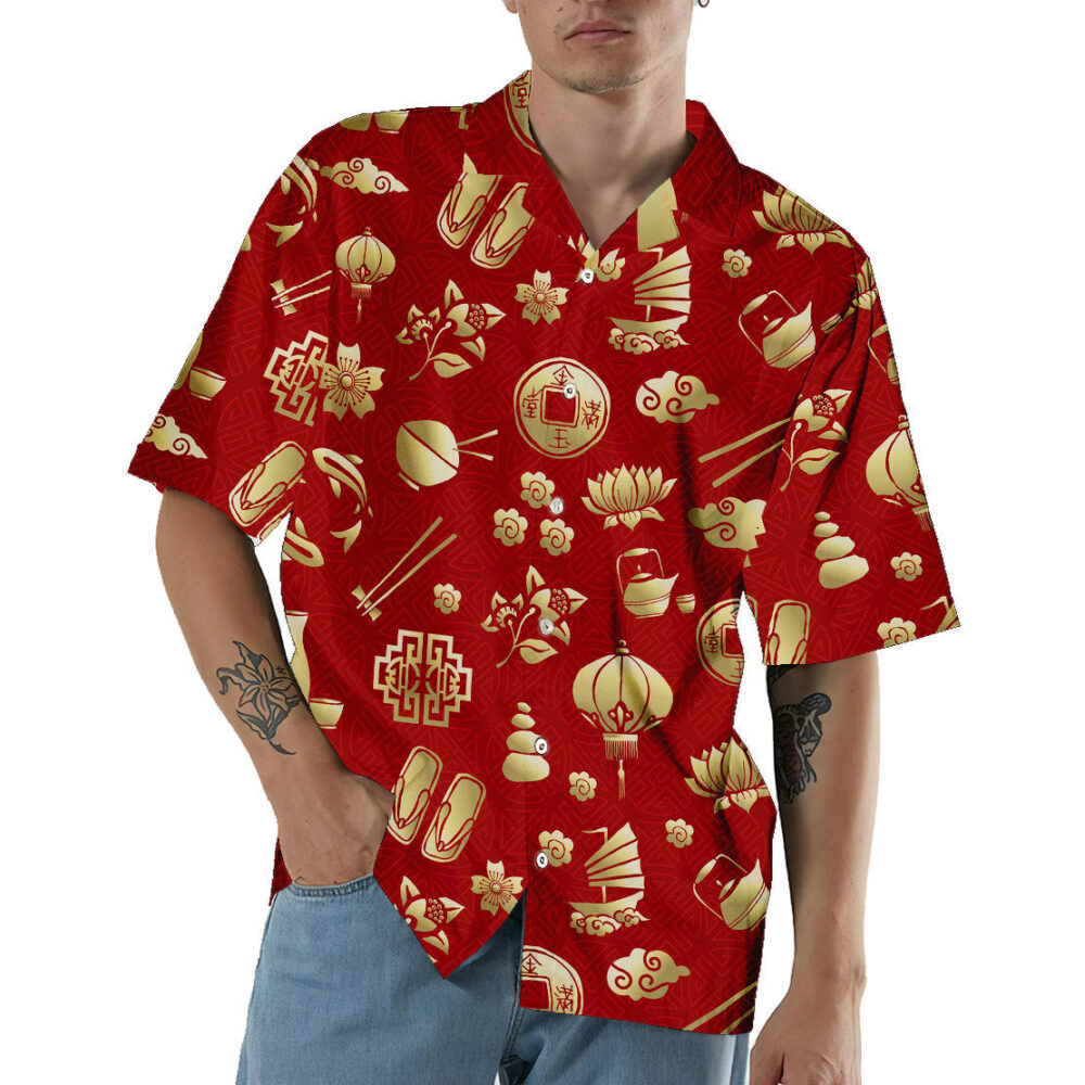 Gold Asian Culture Hawaii Shirt