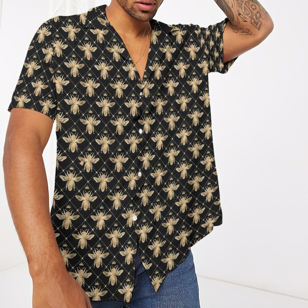 Golden Royal Bees In Black Custom Hawaii Shirt