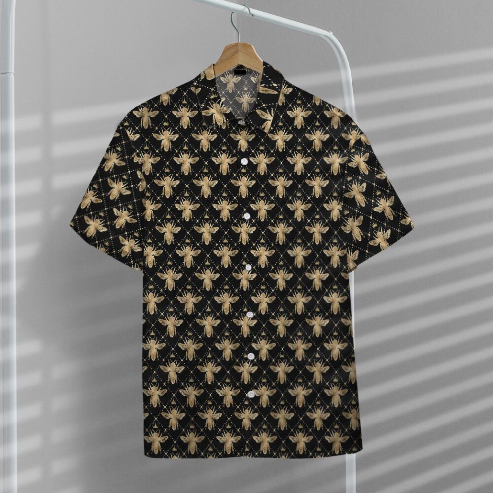 Golden Royal Bees In Black Custom Hawaii Shirt