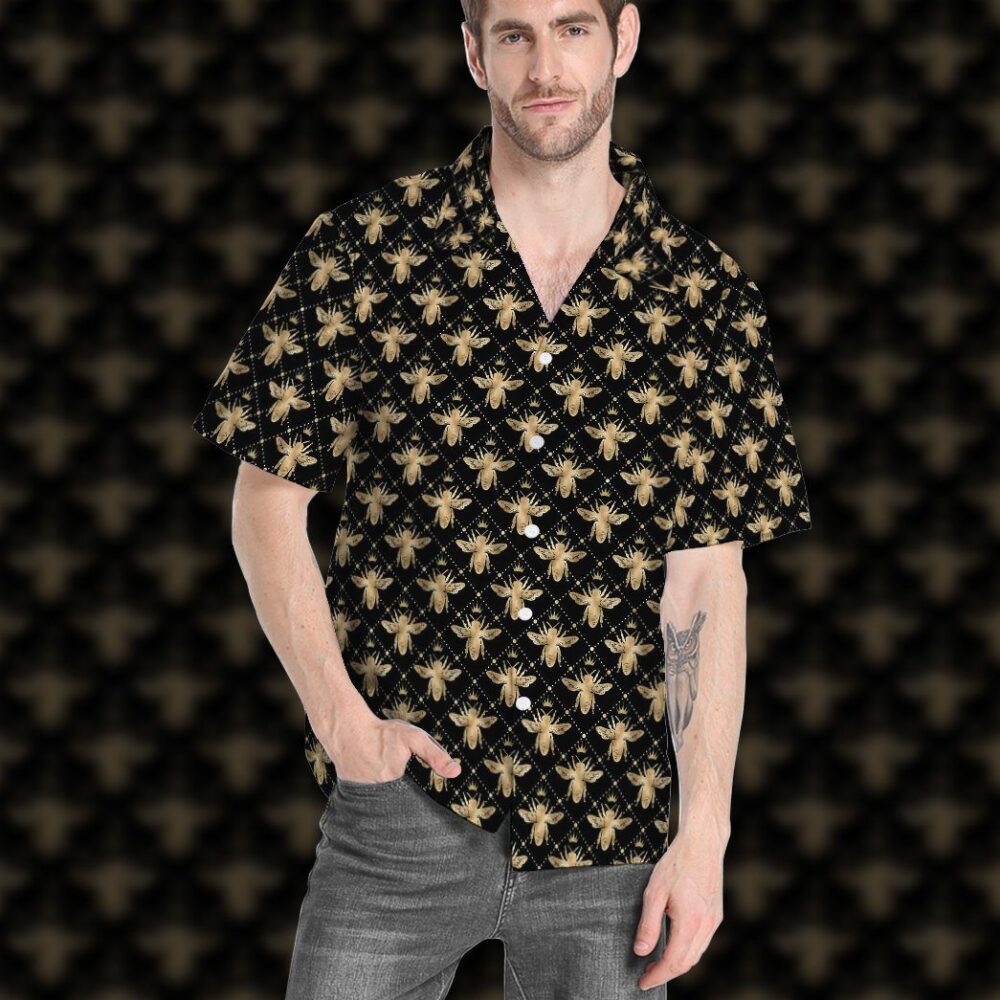 Golden Royal Bees In Black Custom Hawaii Shirt