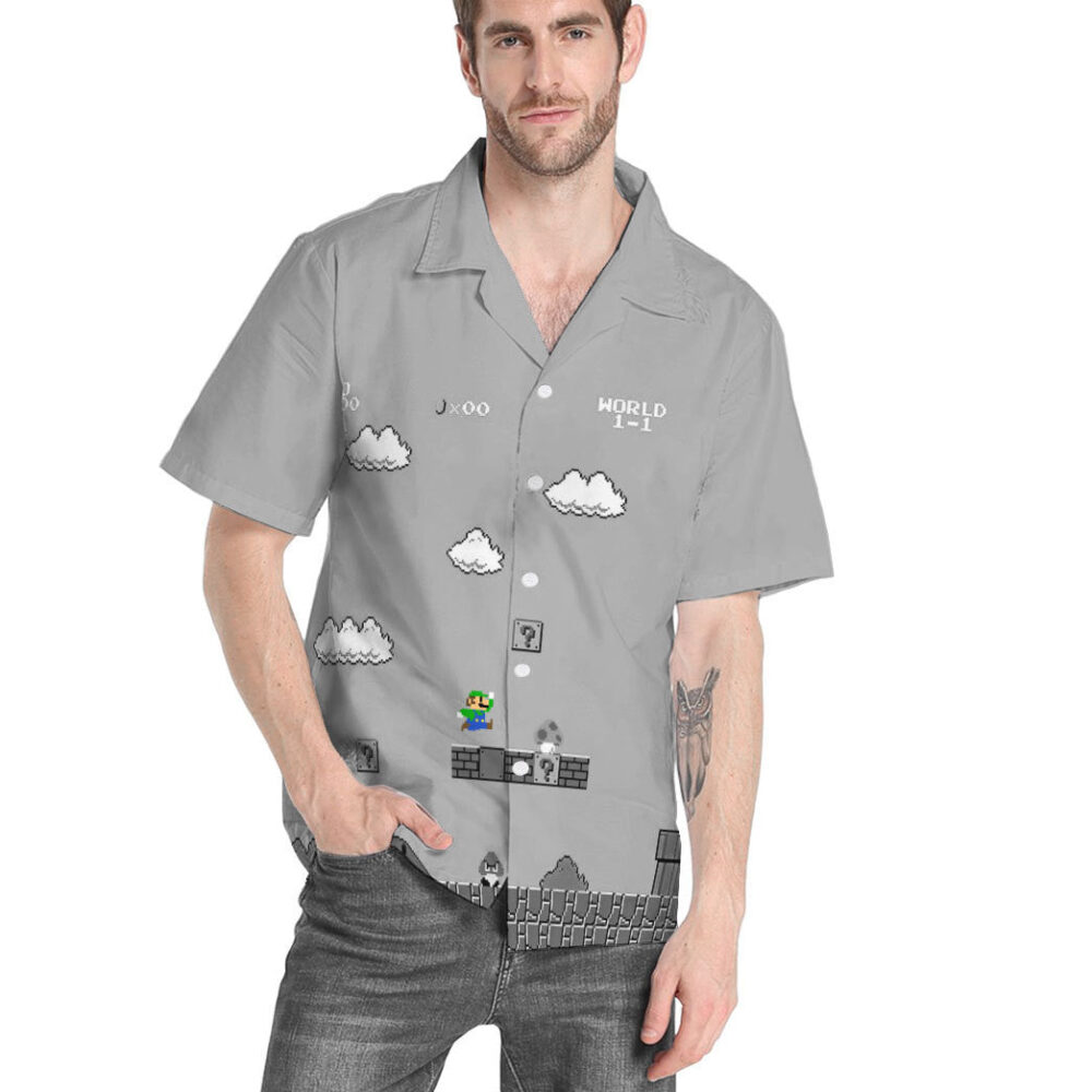 Gray 8Bit Luigi Custom Short Sleeves Shirt