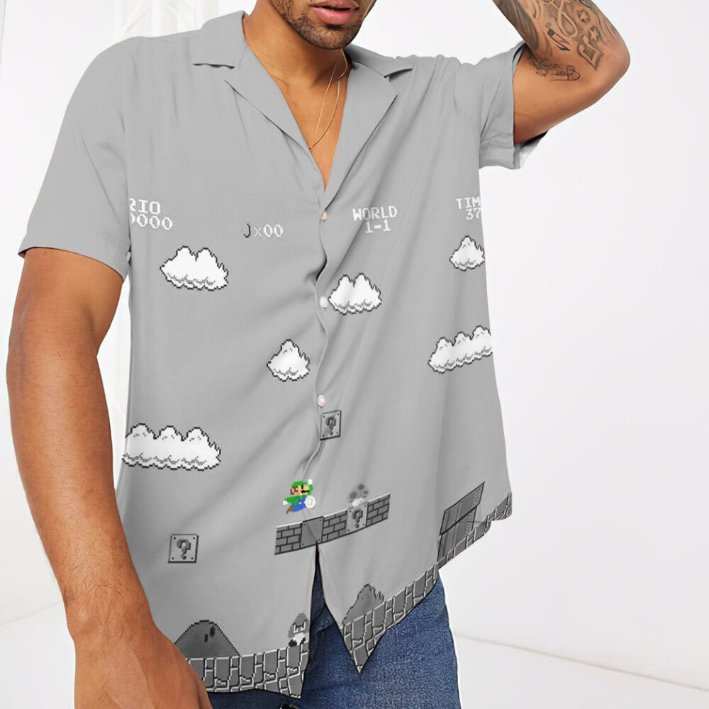 Gray 8Bit Luigi Custom Short Sleeves Shirt