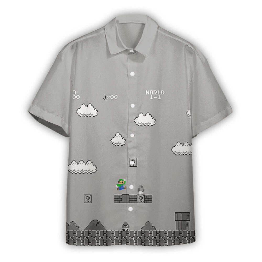 Gray 8Bit Luigi Custom Short Sleeves Shirt