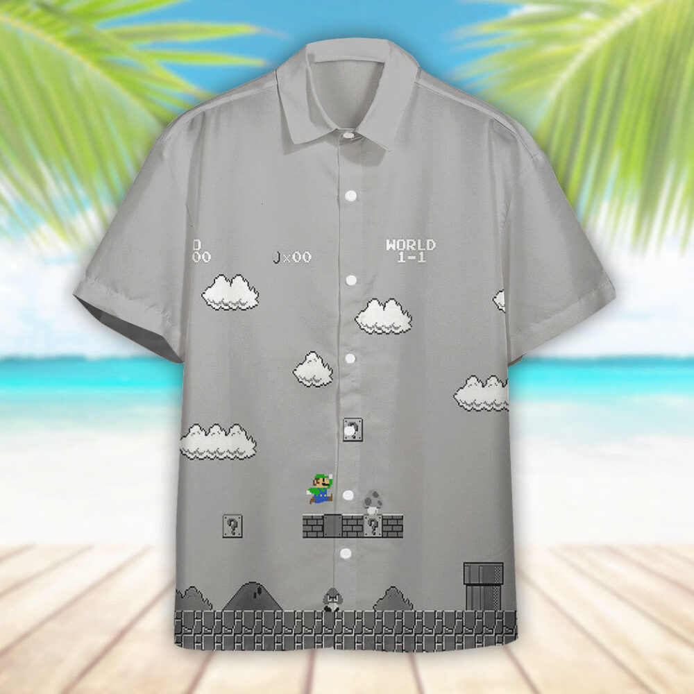 Gray 8Bit Luigi Custom Short Sleeves Shirt