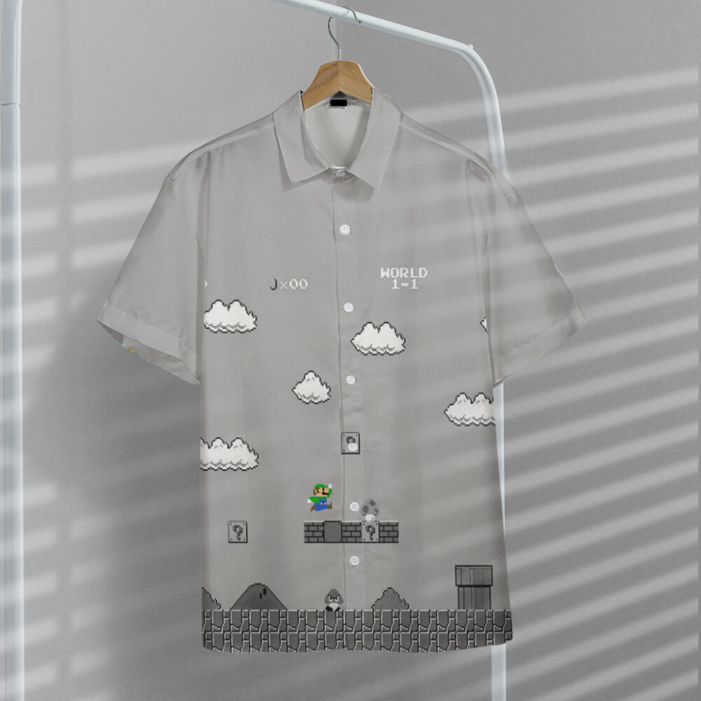 Gray 8Bit Luigi Custom Short Sleeves Shirt