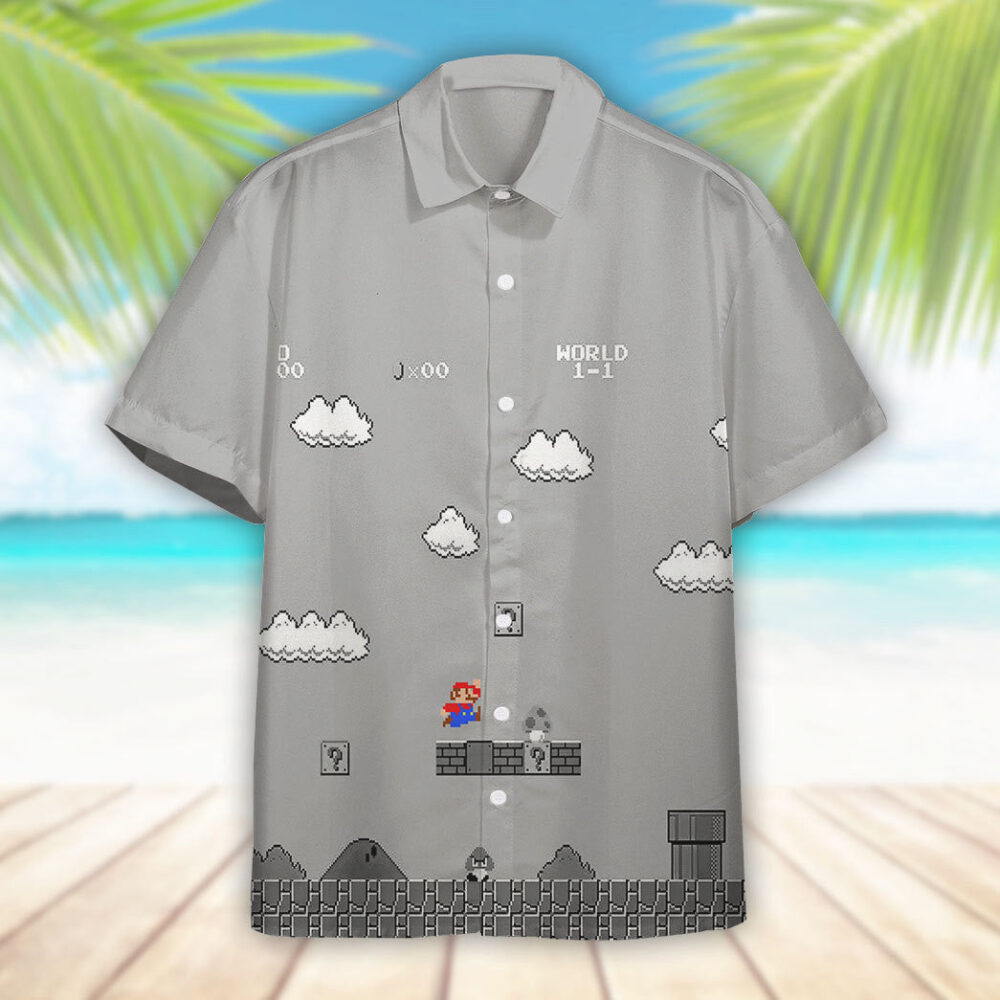 Gray 8Bit Mario Custom Short Sleeves Shirt