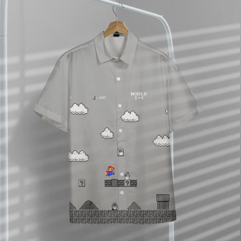 Gray 8Bit Mario Custom Short Sleeves Shirt