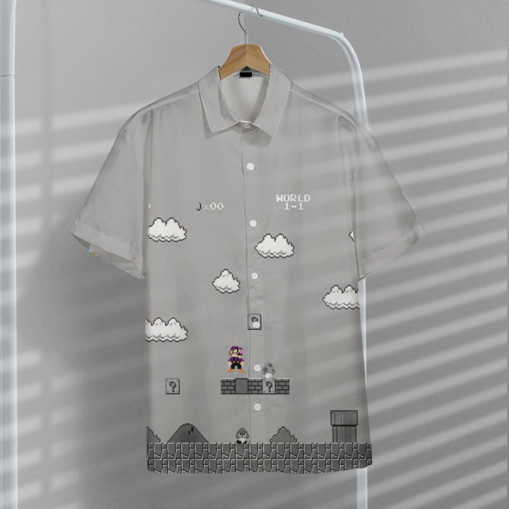 Gray 8Bit Waluigi Custom Short Sleeves Shirt