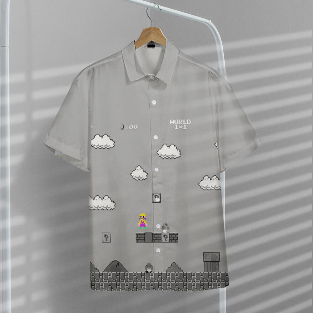 Gray 8Bit Wario Custom Short Sleeves Shirt