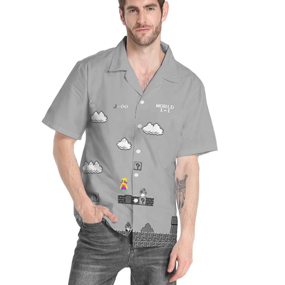 Gray 8Bit Wario Custom Short Sleeves Shirt