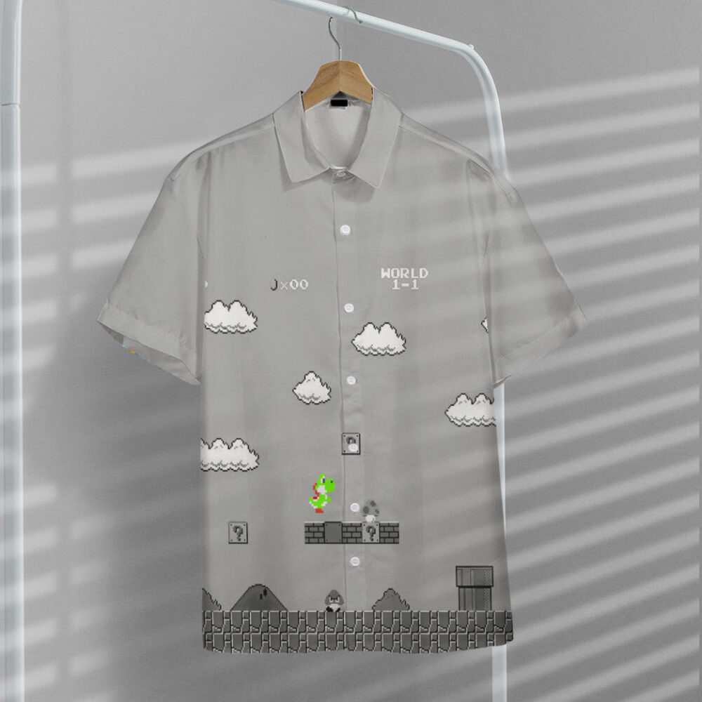 Gray 8Bit Yoshi Custom Short Sleeves Shirt