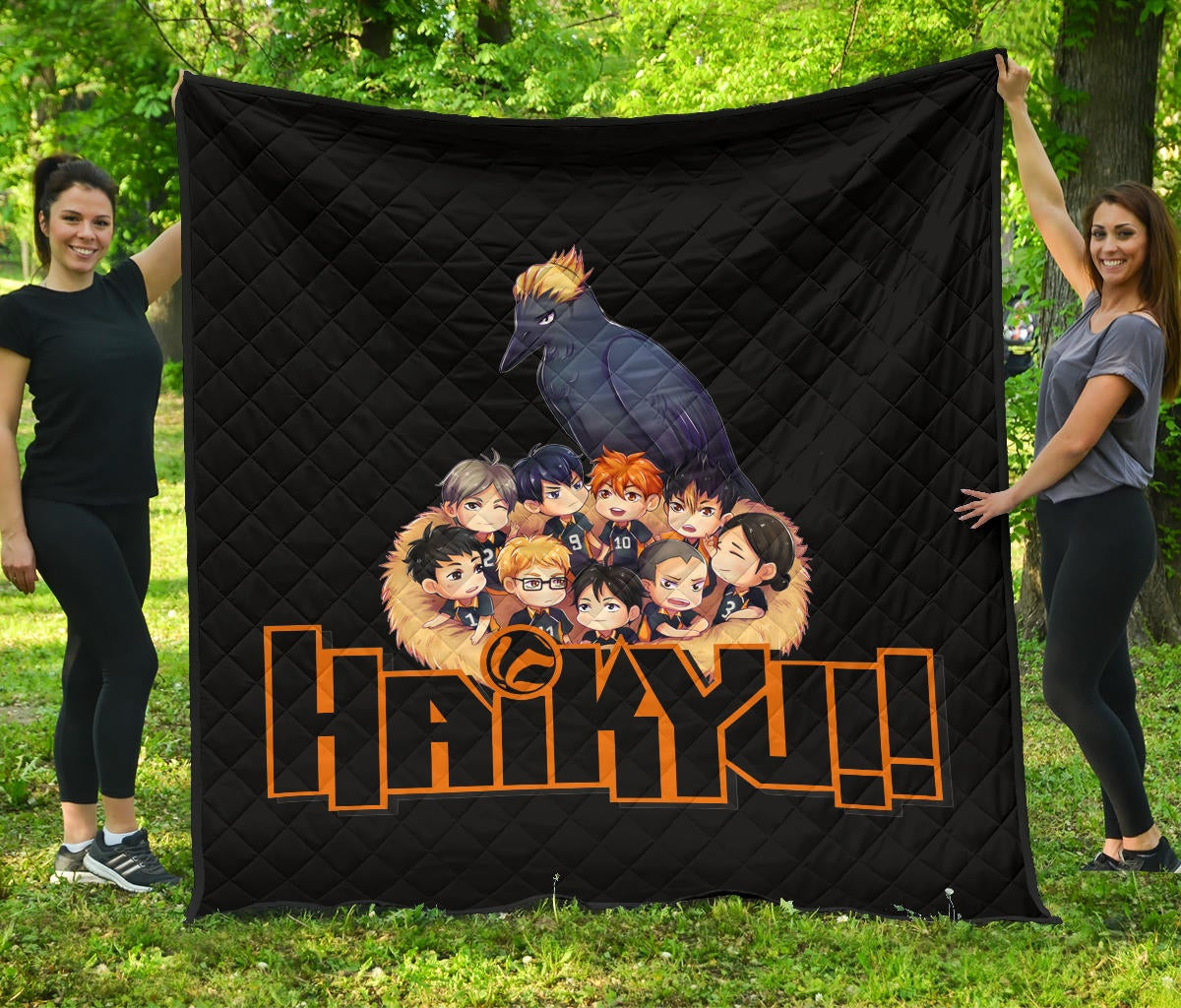 Haikyuu Anime Premium Quilt – Haikyuu Chibi Volleyball Team Members In Raven Nest Quilt Blanket