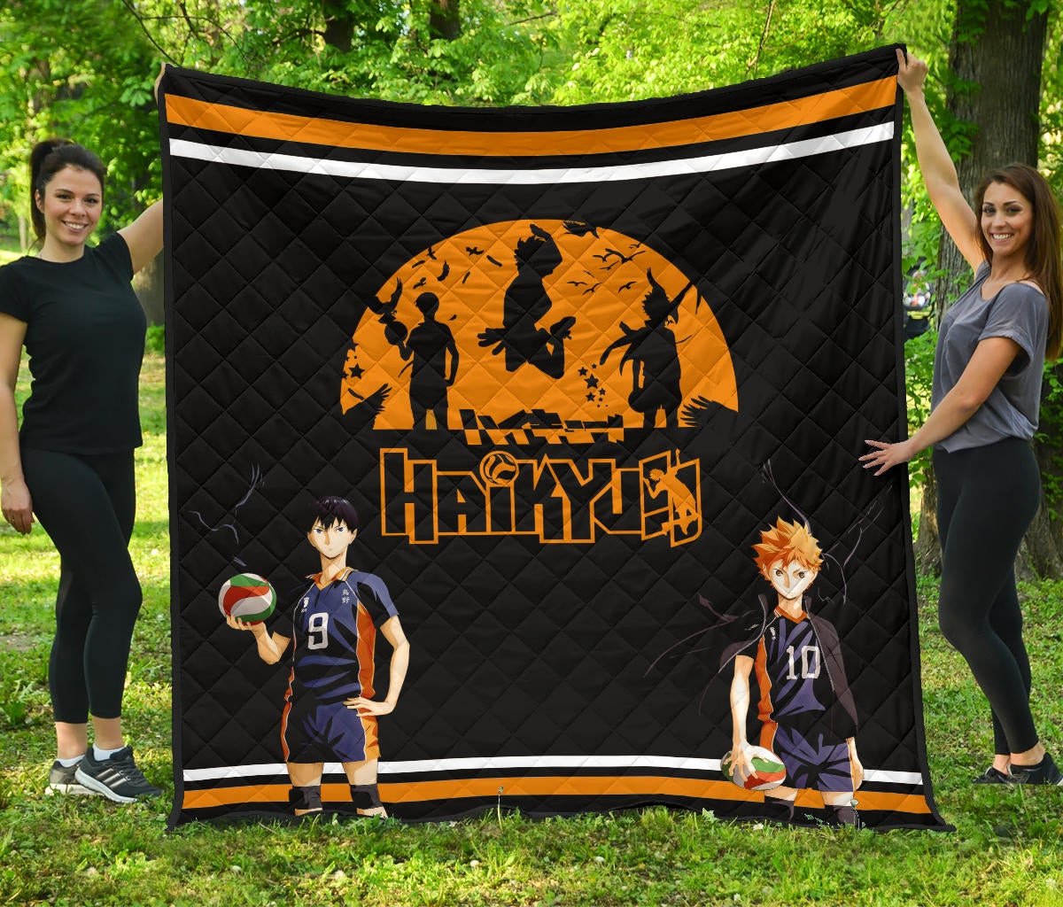 Haikyuu Anime Premium Quilt – Hinata Shoyo And Kageyama Play Volleyball Silhouette Quilt Blanket