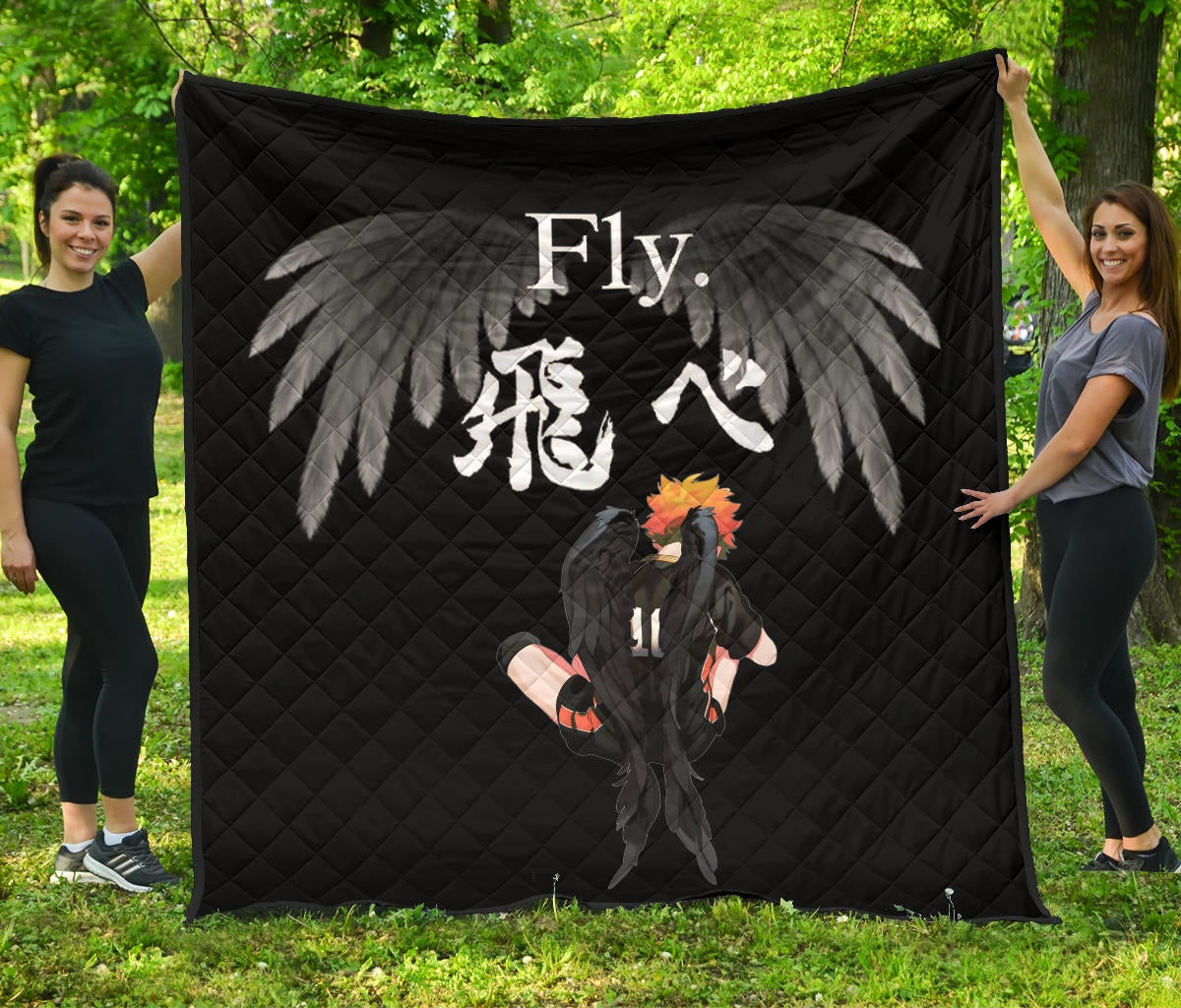 Haikyuu Anime Premium Quilt – Lonely Hinata Shoyo Fly Crow Grey Wings Quilt Blanket