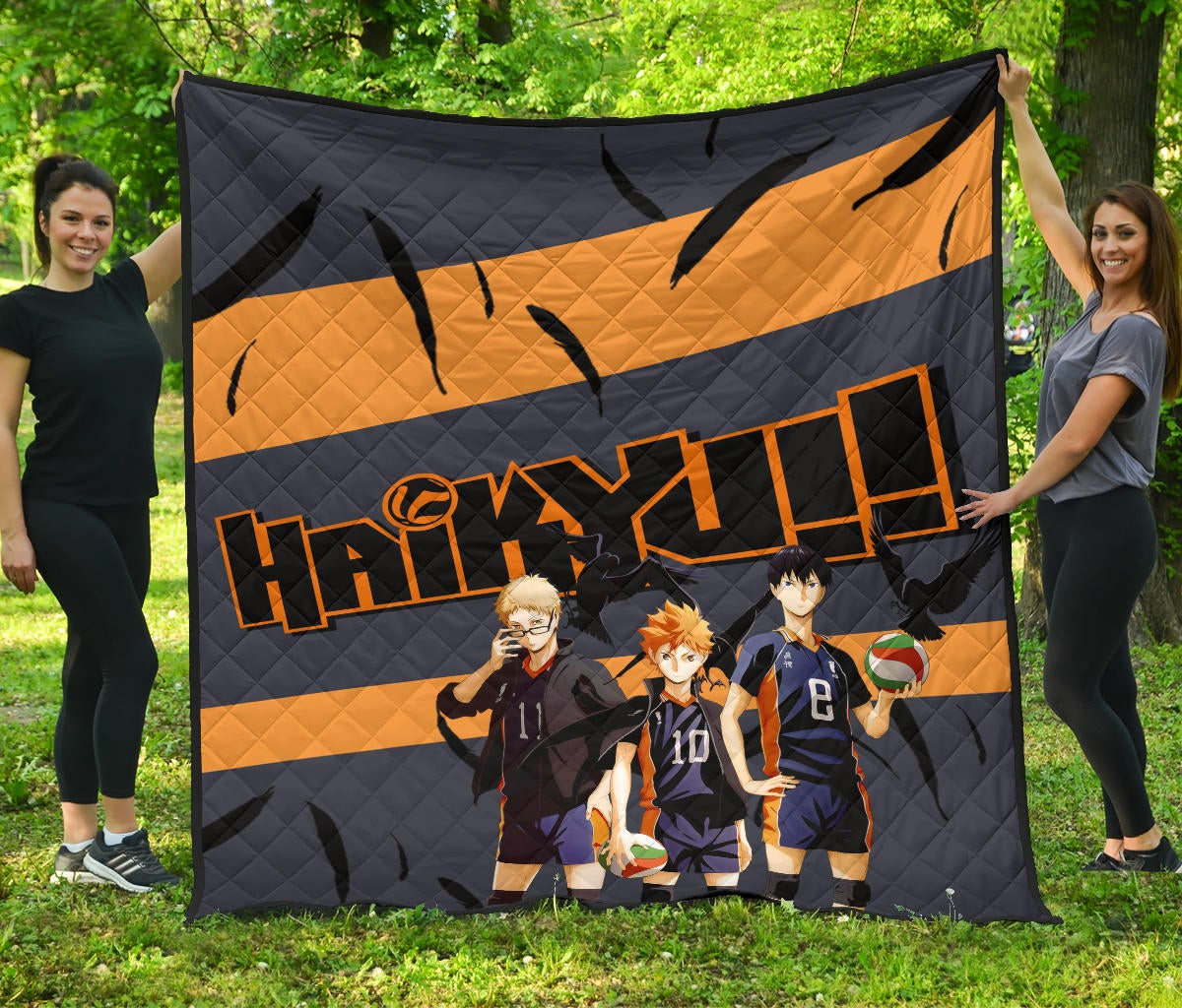 Haikyuu Anime Premium Quilt – Shouyou Hinata Kei And Kageyama Play Volleyball Quilt Blanket