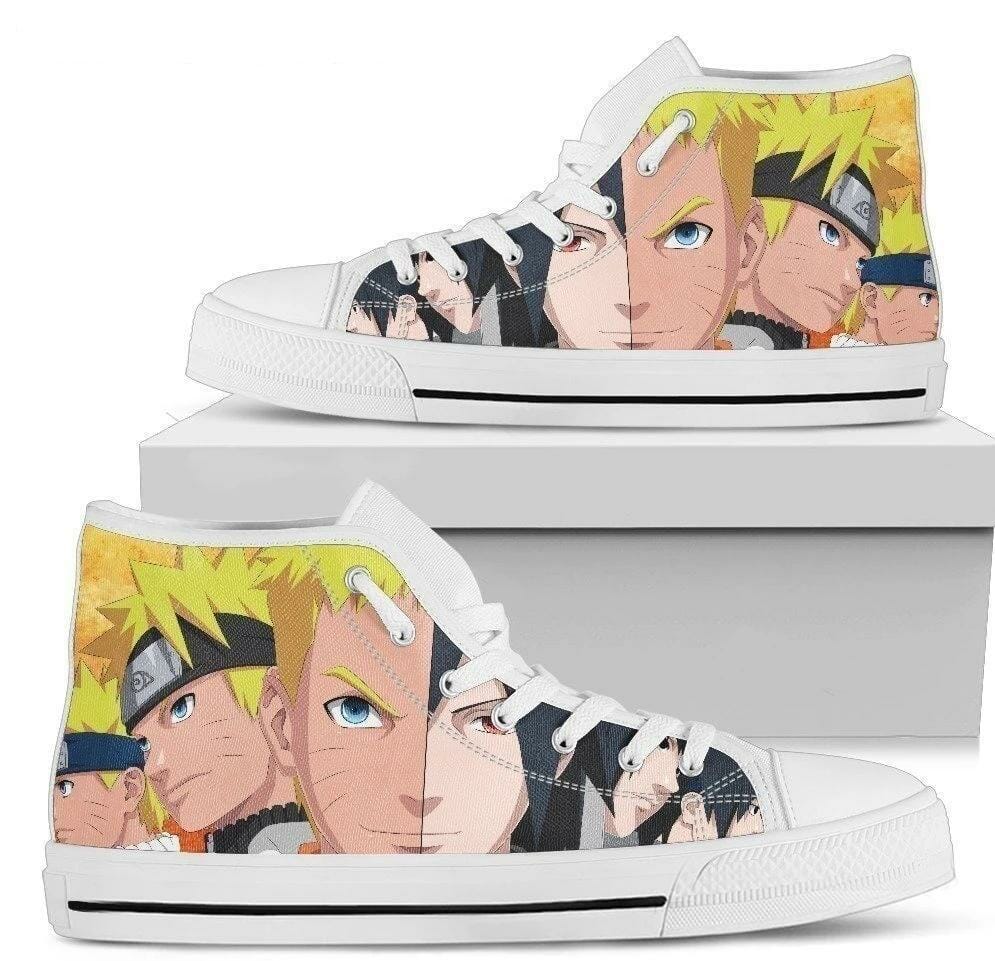 Half Naruto Half Sasuke Sneakers High Top Shoes Fan Gift