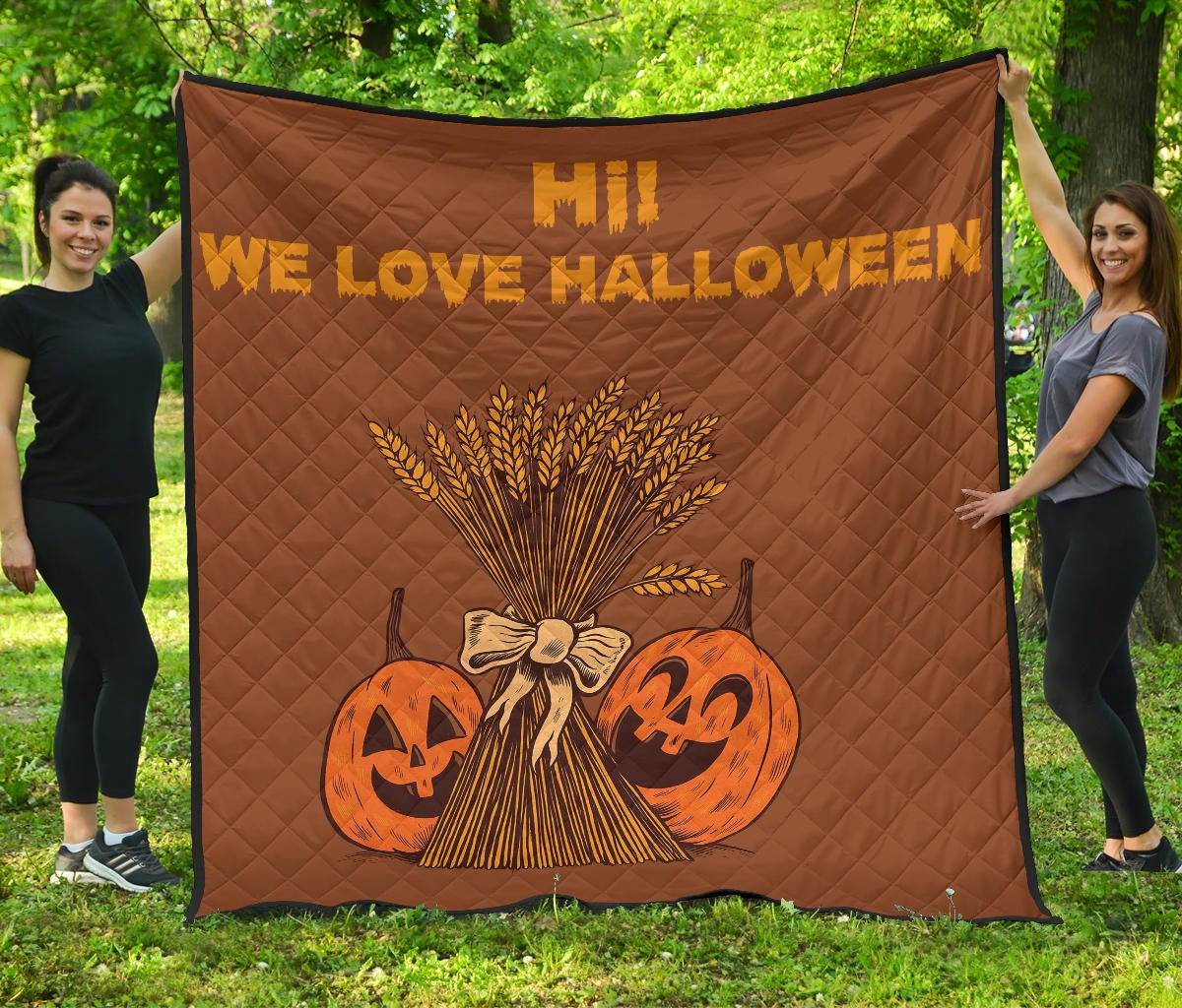 Halloween Premium Quilt – Hi We Love Halloween Smiling Pumpkin Harvest Quilt Blanket