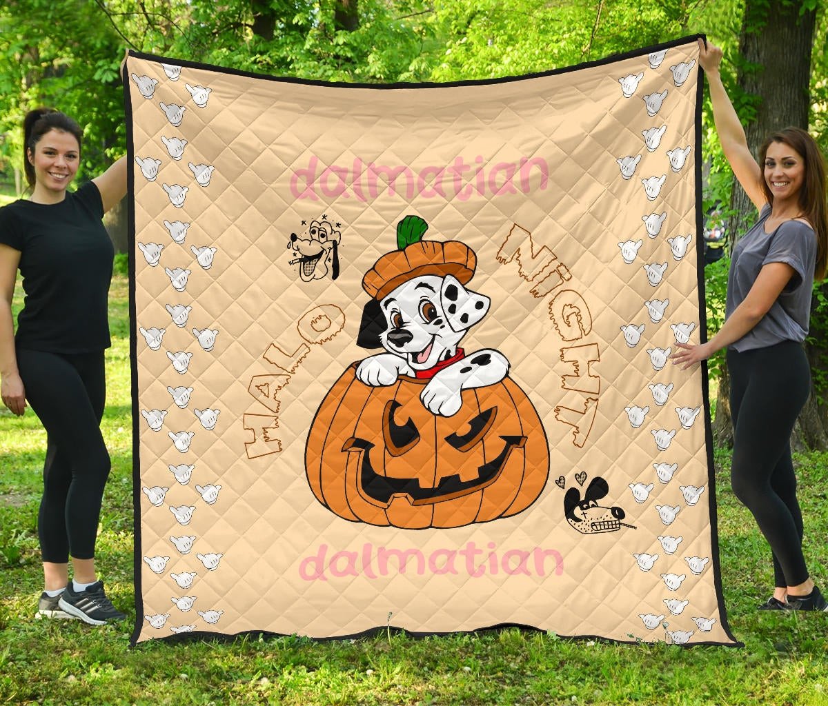 Halloween Premium Quilt | Dalmatia Dog Halo Mickey Glove Patterns Quilt Blanket