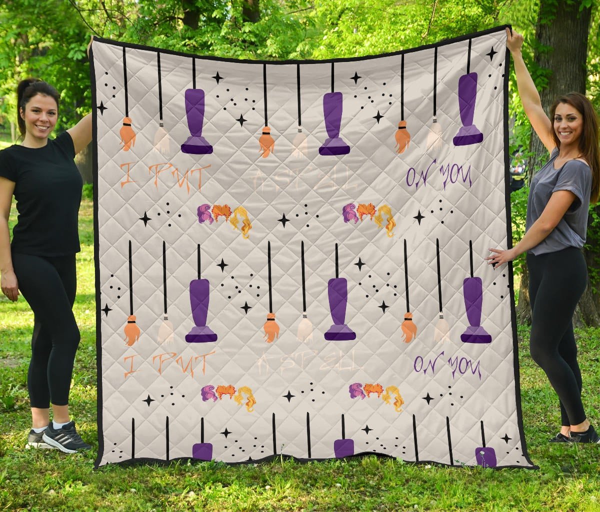 Halloween Premium Quilt | Hocus Pocus The Sanderson Sisters Symbols Quilt Blanket