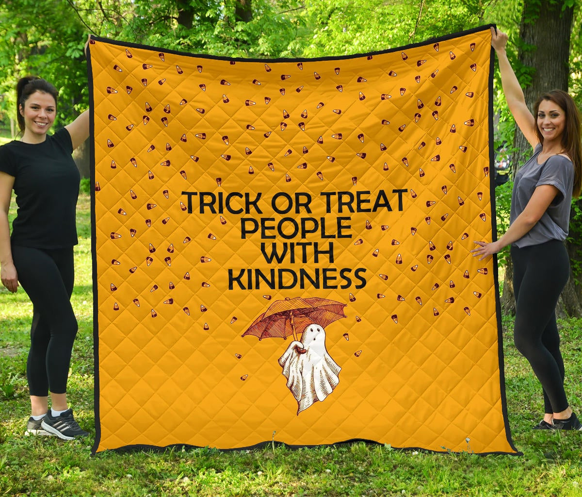 Halloween Premium Quilt | Trick Or Treat People With Kindness Ghost Holding Umbrella Quilt Blanket