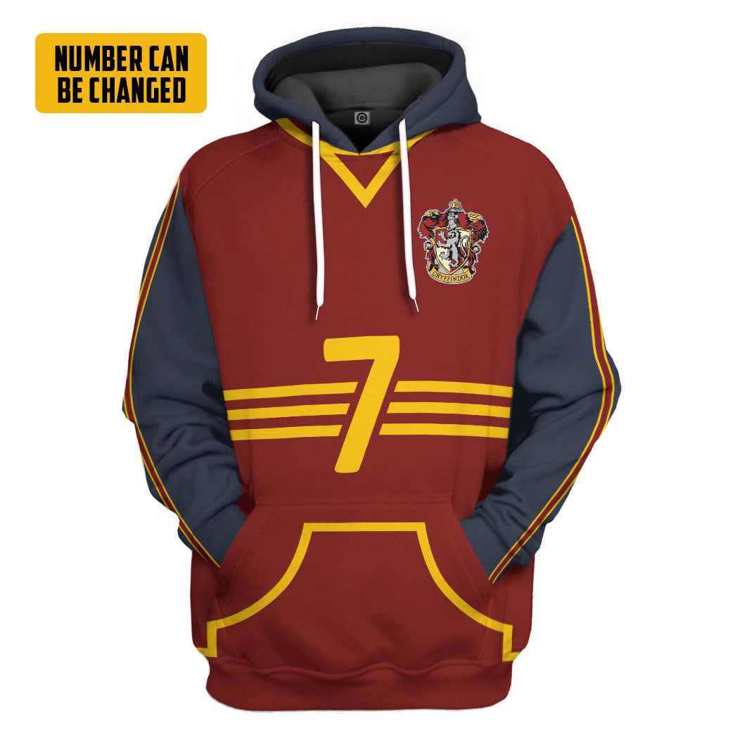 Harry Potter Gryffindor Quidditch Uniform Custom Number Hoodie Tshirt Apparel