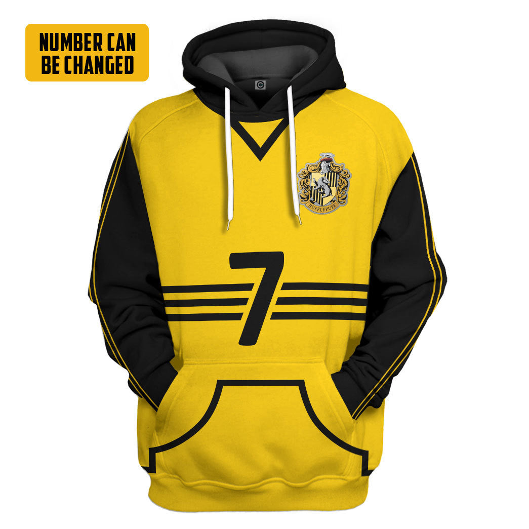 Harry Potter Hufflepuff Quidditch Uniform Custom Number Hoodie Tshirt Apparel