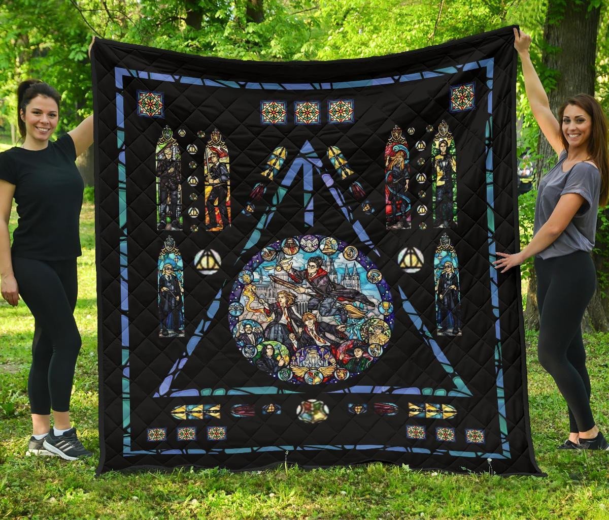 Harry Potter Stain Glass Style Quilt Blanket Fan Gift Idea