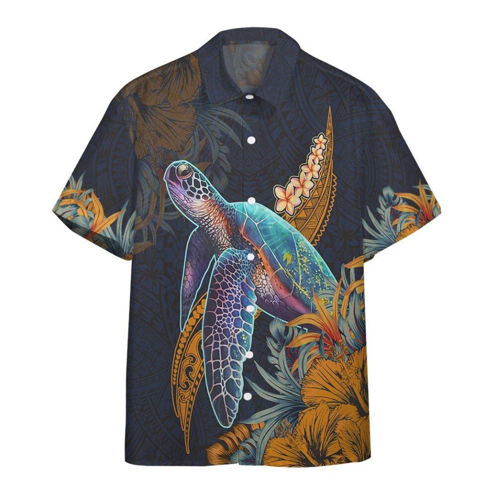 Hawaiian Polynesian Sea Turtle Hibiscus Custom Short Sleeve Shirt