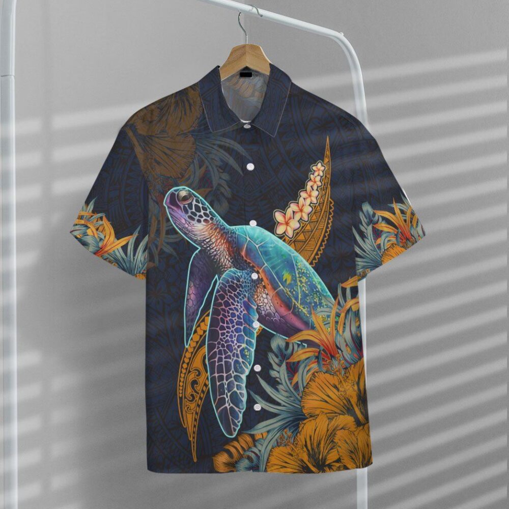 Hawaiian Polynesian Sea Turtle Hibiscus Custom Short Sleeve Shirt