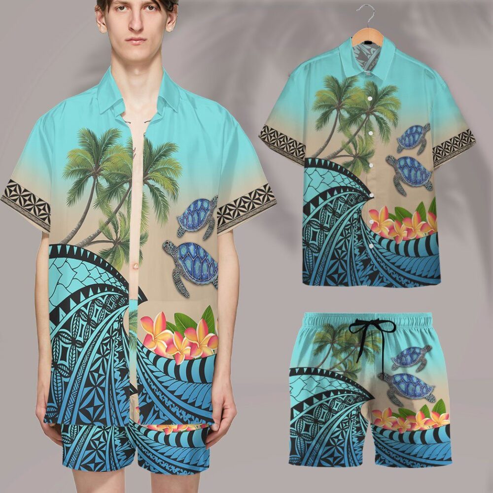 Hawaiian Polynesian Turtle Plumeria Custom Short Sleeve Shirt