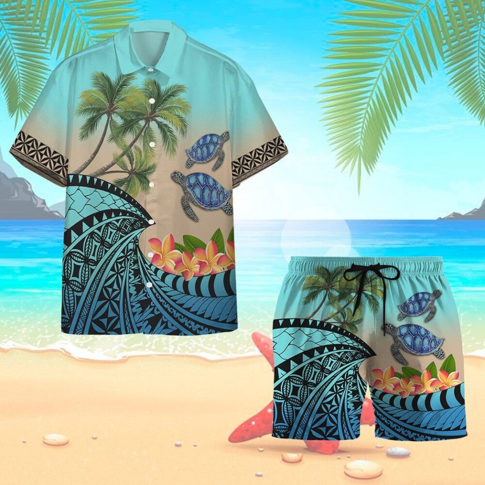 Hawaiian Polynesian Turtle Plumeria Custom Short Sleeve Shirt