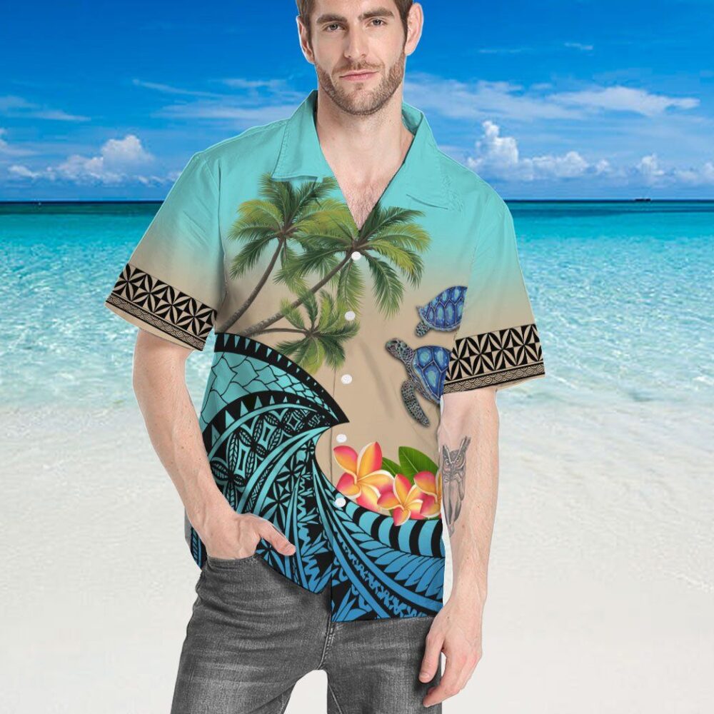 Hawaiian Polynesian Turtle Plumeria Custom Short Sleeve Shirt