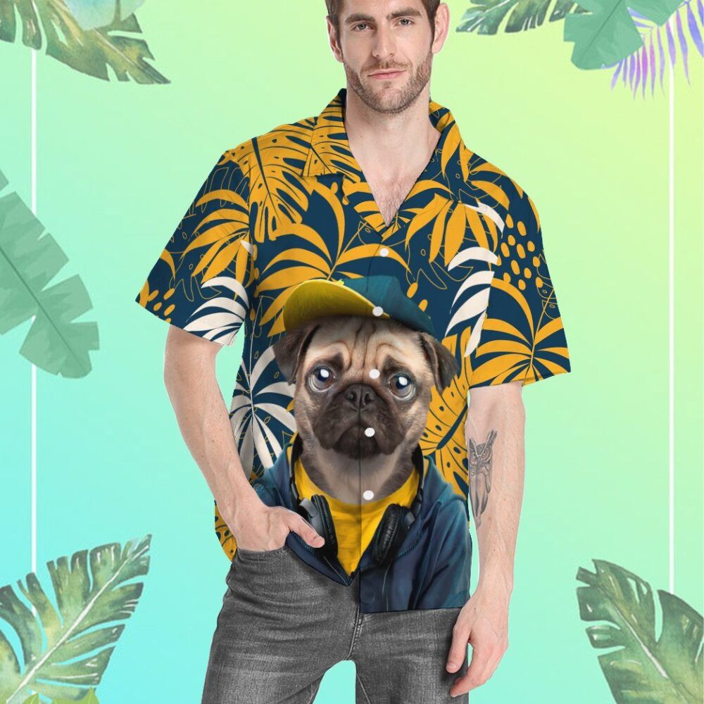 Hawaiian Pug Dog Custom Short Sleeve Shirt