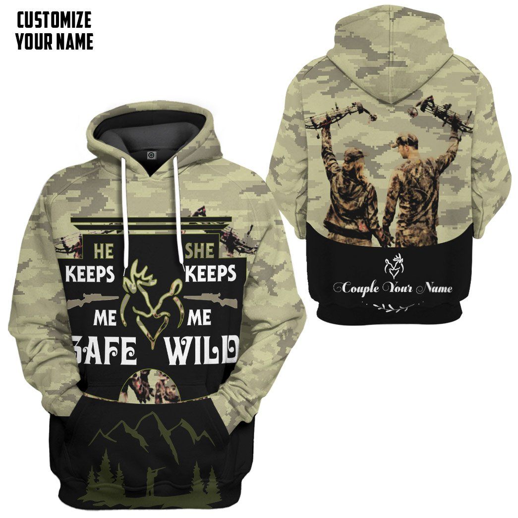 He Keeps Me Safe She Keeps Me Wild Custom Name Text Tshirt Hoodie Apparel