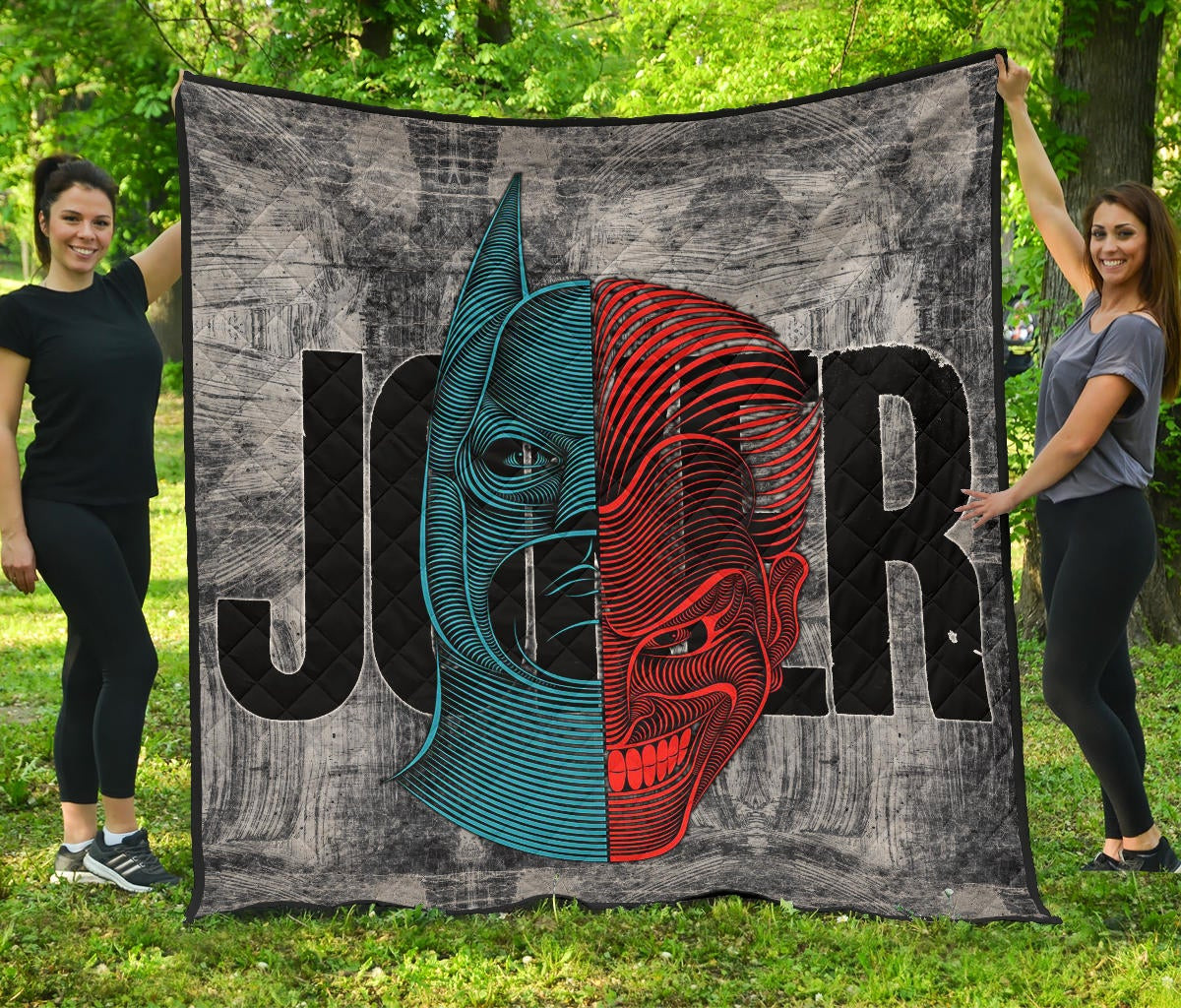 Horror Movie Joker Text Half Batman Half Joker Face Premium Quilt Blanket