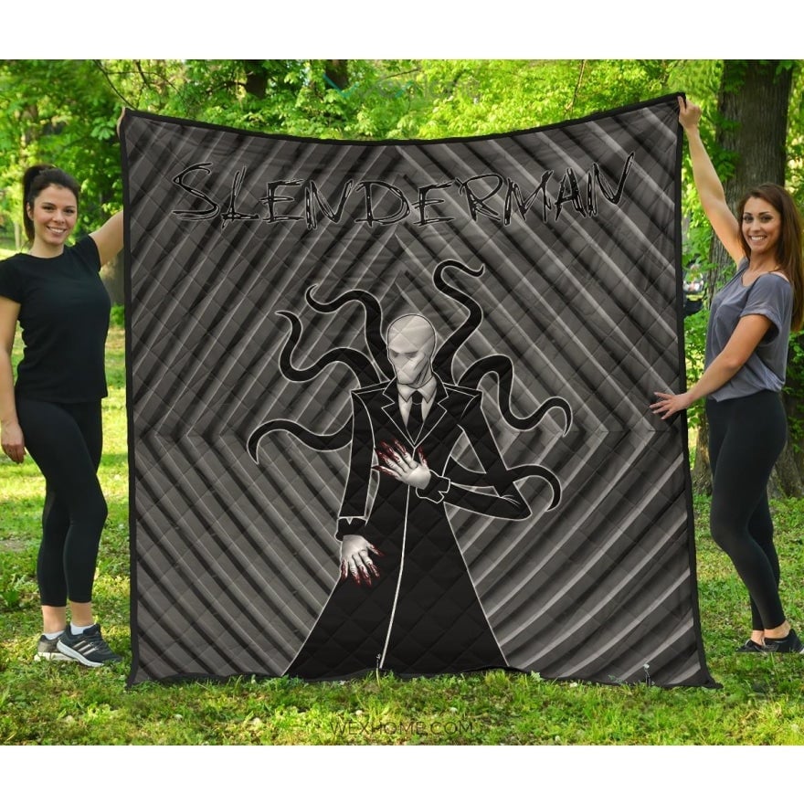 Horror Movie Slenderman Minimal Fanart Black White Premium Quilt Blanket