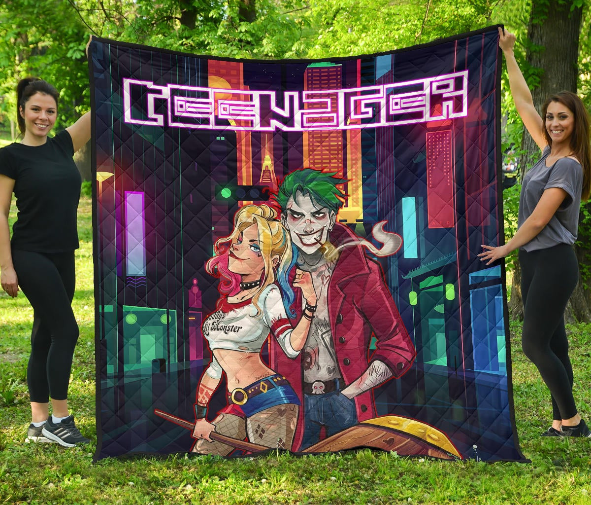 Horror Movie Teenager Joker And Harley Quinn Modern City Premium Quilt Blanket