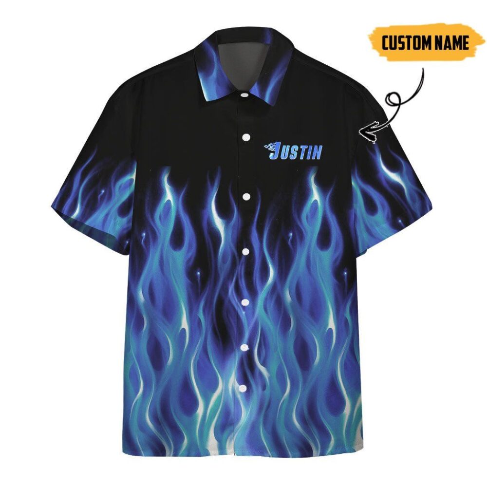 Hot Rod Blue Flame Bowling Custom Name Hawaii Shirt