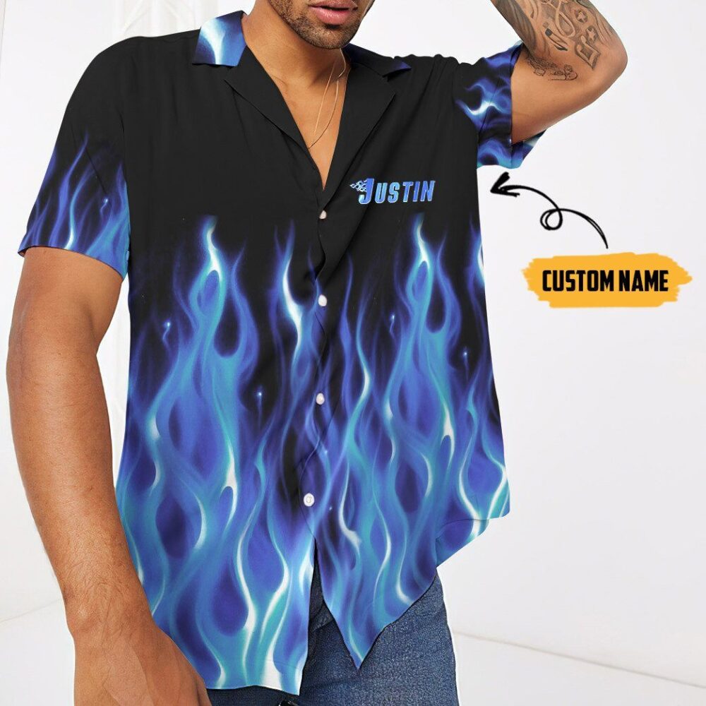 Hot Rod Blue Flame Bowling Custom Name Hawaii Shirt