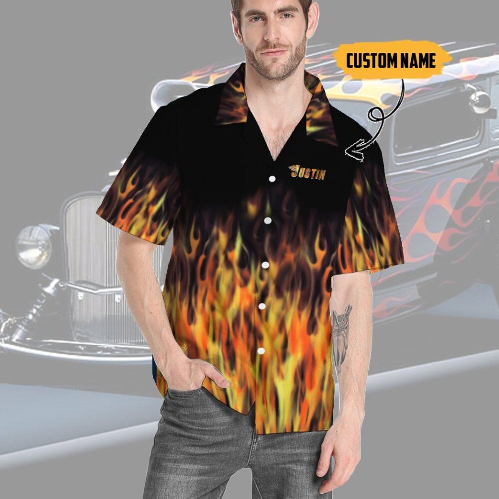 Hot Rod Flame Bowling Custom Name Hawaii Shirt